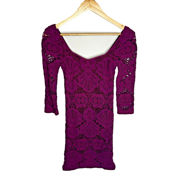 Intimately Free People Mini Dress Purple Lace Bodycon XS S Boho Festival Party - Picture 2 of 9